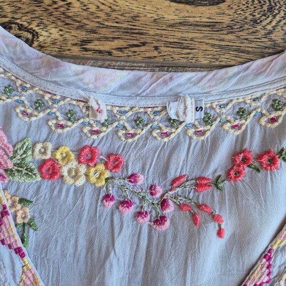 Johnny Was Floral Embroidered Semi Sheer Chiffon Tunic Blouse 3/4 Sleeve - Picture 9 of 14